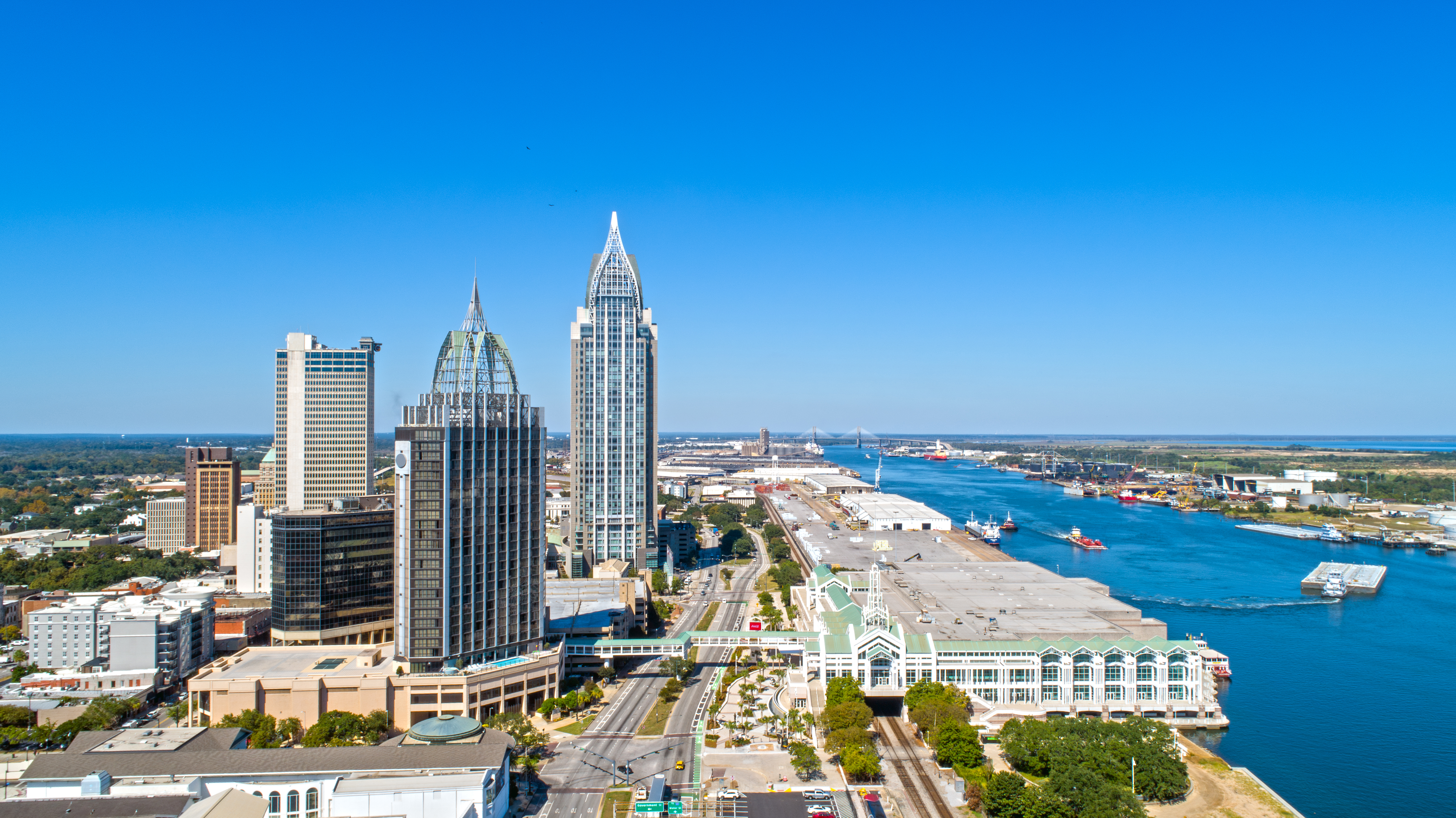 Arial view of downtown Mobile, Alabama