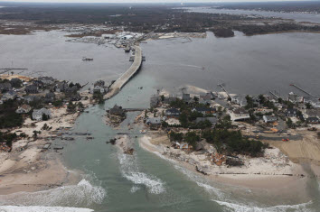 Aerial view of some of the flood damage caused by Hurricane Sandy