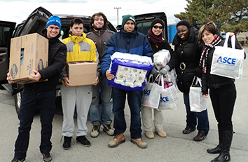 During their Thanksgiving relief drive, 25 students from the ASCE chapter at the New York City College of Technology raised more than $250 and collected hundreds of items for residents of Breezy Point, a community in Queens that was badly damaged by Hurricane Sandy