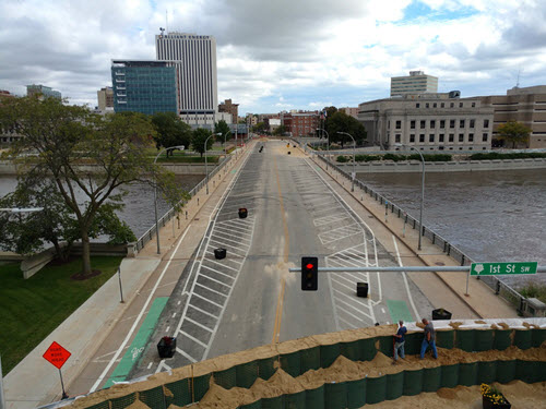 The successful use of temporary barriers during the September 2016 taught Cedar Rapids officials important lessons to fold into the city's flood control system. PHOTO: City of Cedar Rapids