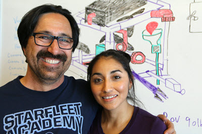 Fredi Lajvardi, head of the Robotics Team at Carl Hayden High School in Phoenix, Arizona, with Angelica Hernandez, whose robotics team unexpectedly beat MIT during an underwater robot competition.
